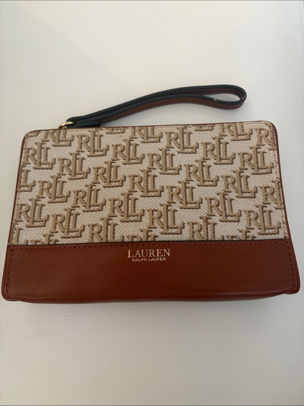 Polo by Ralph Lauren Tan & Cream RL Logo Wristlet